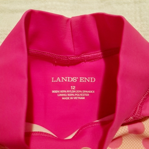 Lands End girls size 12 2 tone pink rash guard with polka dots design - Picture 3 of 4